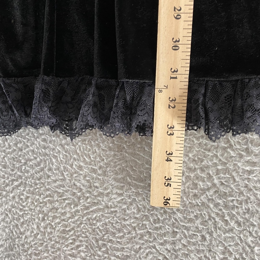 Gothic Velvet Dress Womens L Black Bell Sleeve Lace Ruffle Hem Mini Witchy Y2K - Picture 6 of 13